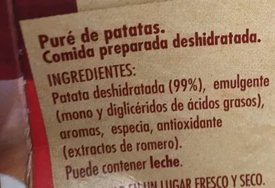 Liste des ingrédients du produit Puré de patata sin gluten Maggi 230g