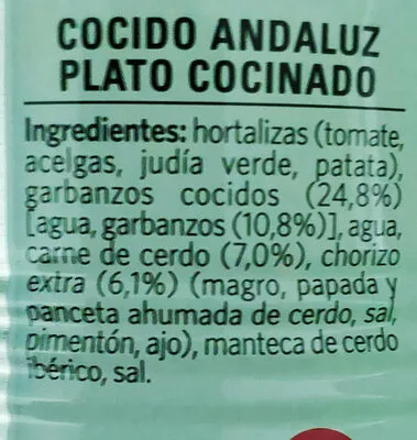 Liste des ingrédients du produit Cocido andaluz Litoral 425g