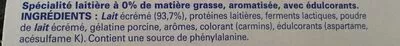 Liste des ingrédients du produit Sveltesse Ferme & Fondant (Citron - Fraise des bois - Vanille - Coco) Nestlé 2Kg - 16 x 125 g