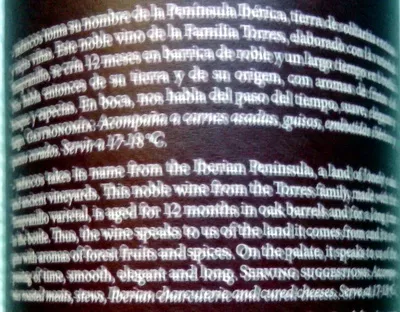 Liste des ingrédients du produit Ibericos crianza 2010 Rioja Soto de Torres 75 cl