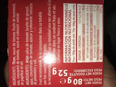 Lista de ingredientes del producto Miette de thon  80 g