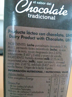 Lista de ingredientes del producto Chocolate a la taza Ram 