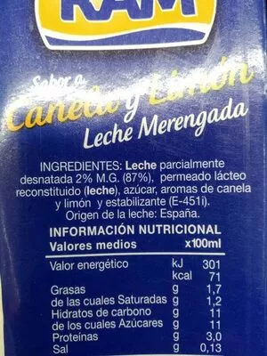Liste des ingrédients du produit Canela y Limón ram 