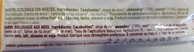 Lista de ingredientes del producto Natura barrita Borges 25 g