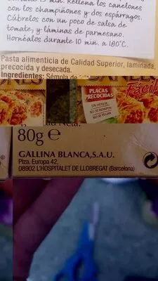 List of product ingredients Cannelloni Teigwaren El Pavo 