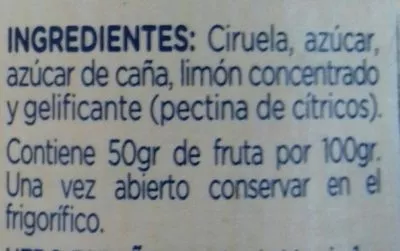 List of product ingredients Ciruelas Hero 
