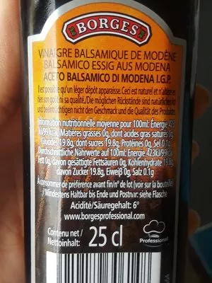 Lista de ingredientes del producto Vinagre balsámico de módena Borges 250 ml