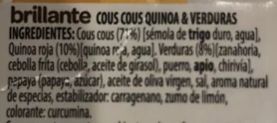 List of product ingredients Benefit cous cous quinoa verduras Brillante 200 g