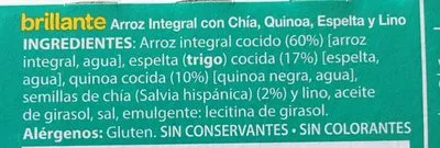 Lista de ingredientes del producto Brillante vasito de arroz integral con chía, quinoa, espelta y lino Brillante 250 g (2 x 125 g)