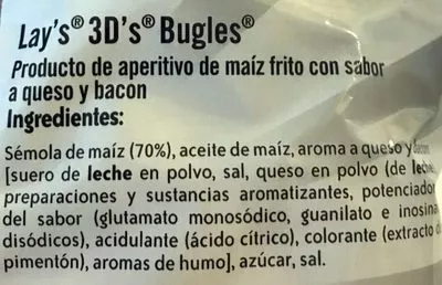 List of product ingredients D conos snack de maíz sabor original sin gluten Lay's 