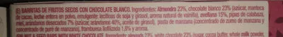 Liste des ingrédients du produit Barritas de almendras con chocolate blanco y frutos rojos El Almendro 125 g