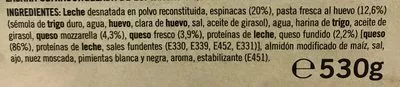 List of product ingredients Lasaña de espinacas y queso fresco La Cocinera 