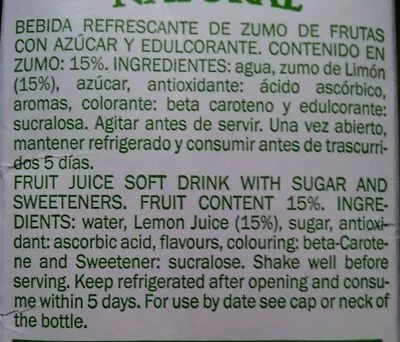 List of product ingredients Citronade light Don Simón 