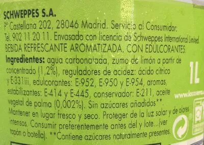 List of product ingredients Limon la casera 