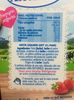 Lista de ingredientes del producto Nata para montar y decorar Central Lechera Asturiana 500 ml