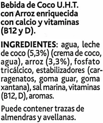 Liste des ingrédients du produit Alpro coco Central Lechera Asturiana 1 l