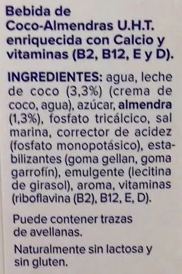 Liste des ingrédients du produit Bebida de coco almendras Central Lechera Asturiana 1 l
