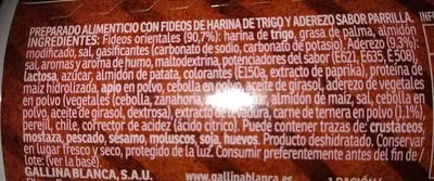 Lista de ingredientes del producto Yatekomo fideos orientales instantáneos parrilla Gallina Blanca 59,5 g