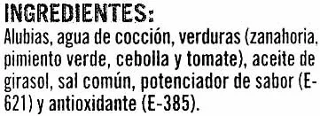 Liste des ingrédients du produit Alubias a la jardinera Cidacos 420 g (neto), 425 ml