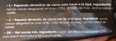 List of product ingredients Hot Chocolate (360g) - Torras Torras 