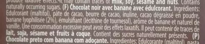 Lista de ingredientes del producto Tableta Chocolate negro banana Torras 