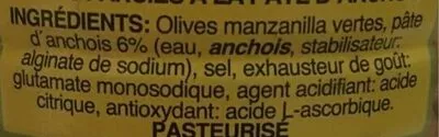 Liste des ingrédients du produit Aceitunas Rellenas de Anchoa ELTORREON 590 g