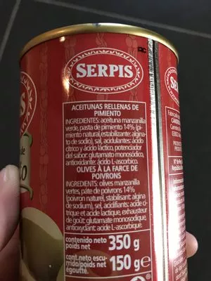 Liste des ingrédients du produit Aceitunas rellenas de pimiento Serpis 350 g