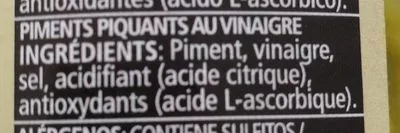 Lista de ingredientes del producto SERPIS - Guindillas - Piments piquants au vinaigre Serpis 130 g égouttés