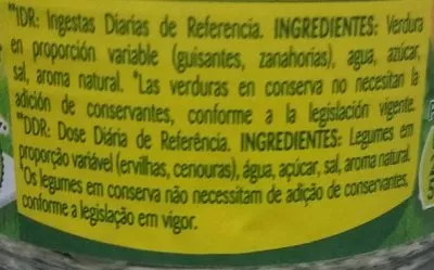 Lista de ingredientes del producto Petits pois carottes Bonduelle 