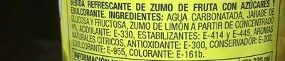 Lista de ingredientes del producto Refresco de limón Kas 330ml
