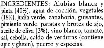 Liste des ingrédients du produit Salteado de alubias Mamía 400 g (neto), 425 ml