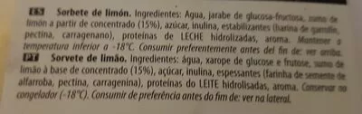 Lista de ingredientes del producto Los sorbetes LIMON Carte d'Or 2 x 100 ml