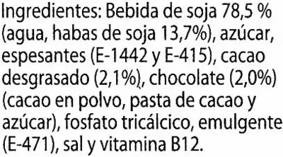 Liste des ingrédients du produit Postre de soja chocolate - DESCATALOGADO Danone 400 g (4 x 100 g)