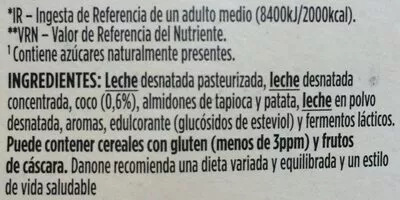 Lista de ingredientes del producto Light and Free Light & Free, Danone 460 g (115 g x 4)