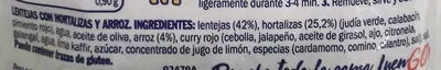 Lista de ingredientes del producto Lentejas con arroz y verduras Luengo 250 g