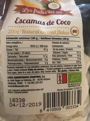Lista de ingredientes del producto Escalas de coco Amandin 