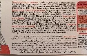 Lista de ingredientes del producto Crema al cacao con avellanas Dulcinea 750 g