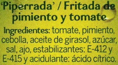 List of product ingredients Piperrada Gvtarra 660 g, 720 ml