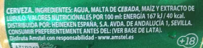 List of product ingredients Cerveza amstel Amstel 