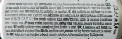 List of product ingredients bière San Miguel San Miguel 33 cl