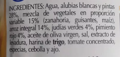 List of product ingredients Jardinera de judias con arroz Huertas 415 g