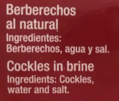 List of product ingredients Berberechos al Natural 40/ 55 mediano 115 g Cuca 115g