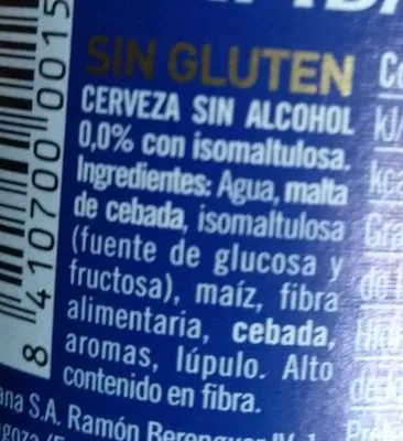 List of product ingredients Cerveza Ámbar 33 cl