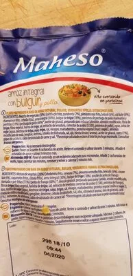 List of product ingredients Arroz integral con bulgur  