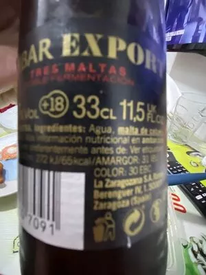 Lista de ingredientes del producto Ambar Export Ámbar 33 cl