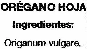 List of product ingredients Orégano hoja 60g Dani 60 g