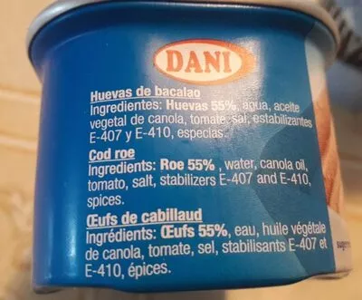 List of product ingredients Huevas de bacalao Dani 200 g