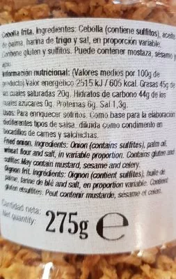 Liste des ingrédients du produit Cebolla frita Dani 275 g