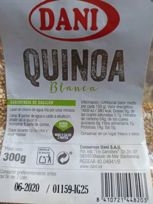 List of product ingredients quinoa DANI 300