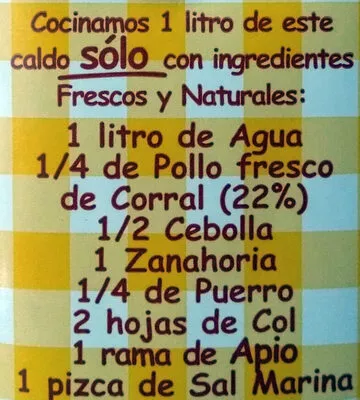 List of product ingredients 100% natural broth, chicken Aneto 